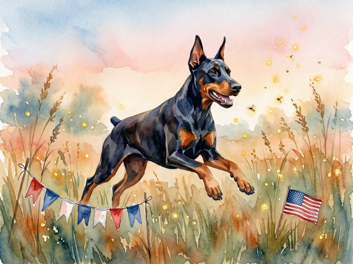 Doberman Pinscher watercolor calendar month 7